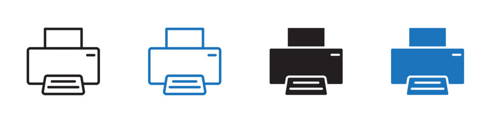 Printer icon linear graphics set vector in black