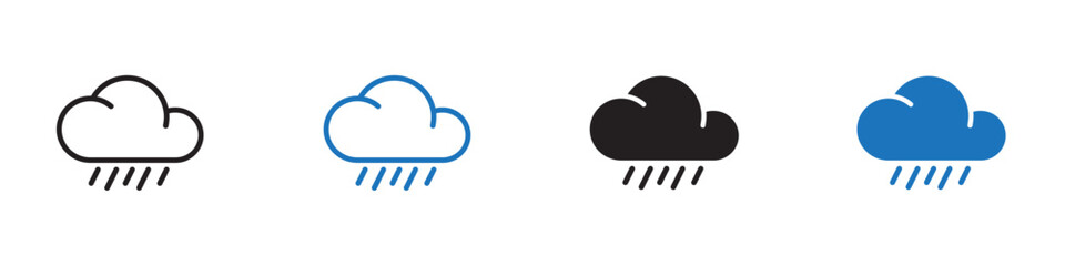 Rain icon linear graphics set vector in black