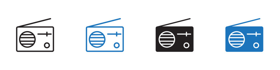 Radio icon linear graphics set vector in black