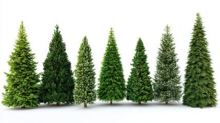 Fototapeta premium Variety of evergreen trees displayed together in a natural arrangement showcasing different shapes and sizes