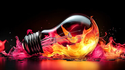 Exploding Light Bulb with Colorful Paint Representing Creativity, Collaboration, and Brainstorming