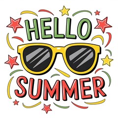 Fun summer design with bright sunglasses, stars, and vibrant colors