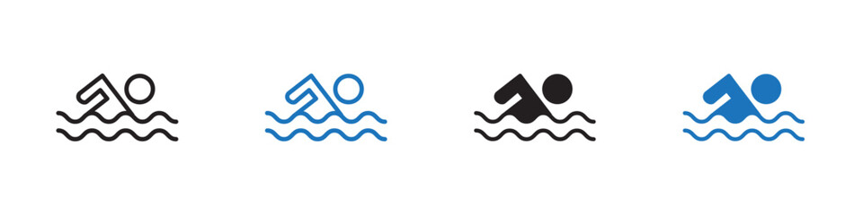 Swimming icon linear graphics set vector in black