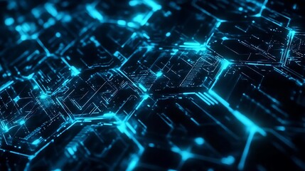 Obraz premium Abstract futuristic technology background with glowing blue lines and shapes.