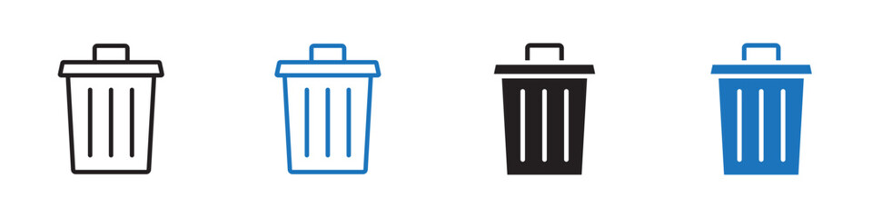 Trash icon linear graphics set vector in black