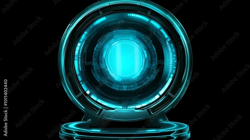 Poster an interface with circular hud panels. a futuristic display with hologram buttons. virtual data netw