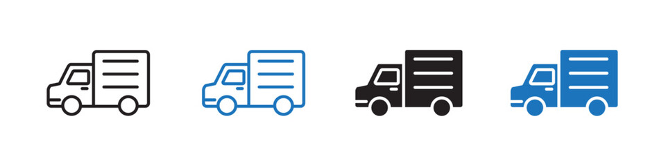 Van icon linear graphics set vector in black