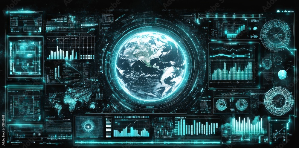 Poster the concept of global network connection and innovation portrays abstract global statistics data on 