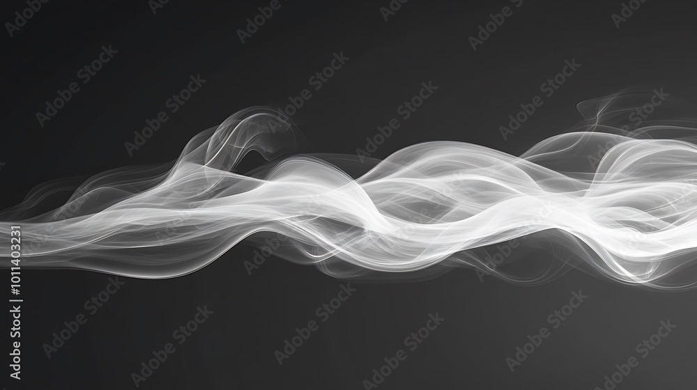 Poster a smooth, flowing smoke pattern on a dark background with a large, clear area for text