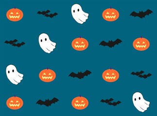 Fototapeta premium halloween seamless pattern background with pumpkin, bat, and ghost