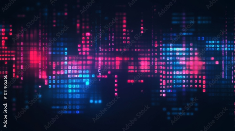 Poster with blue money icon and data matrix simulation digital grid line on abstract blue background with f