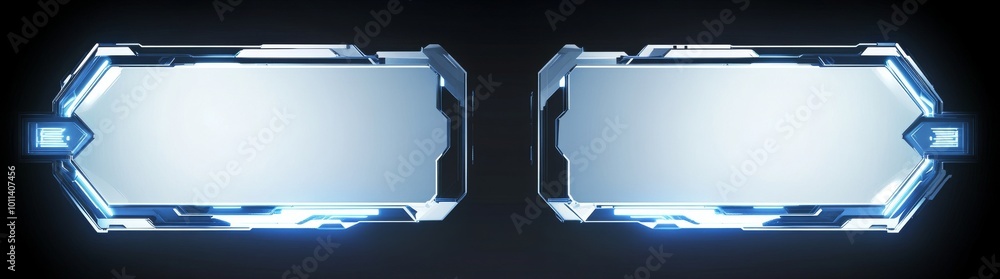 Aufkleber in a futuristic interface frame, a blue glow is visible with a transparent circuit background