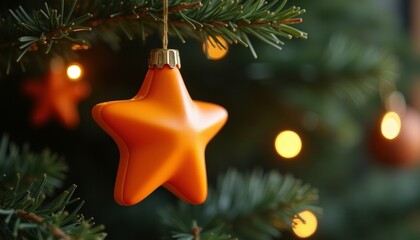 orange Christmas decoration on the Christmas tree, ai generated