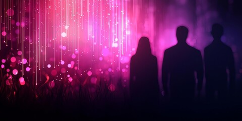 Obraz premium Silhouetted figures against a vibrant, colorful background.