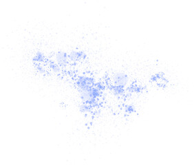 Blue glowing light effect with many glitter particles. Starry cloud with dust. Magic christmas decoration. Luminous bokeh softly shimmering blue light. Light abstract glowing lights. PNG.