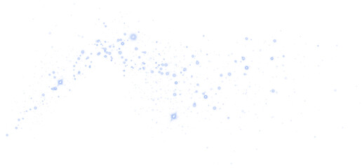 Blue glowing light effect with many glitter particles. Starry cloud with dust. Magic christmas decoration. Luminous bokeh softly shimmering blue light. Light abstract glowing lights. PNG.