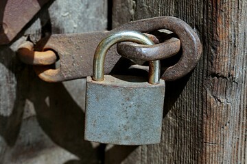 Lock on wooden barn door