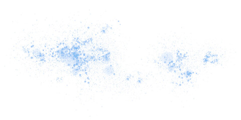 Blue glowing light effect with many glitter particles. Starry cloud with dust. Magic christmas decoration. Luminous bokeh softly shimmering blue light. Light abstract glowing lights. PNG.