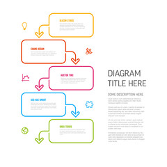 Five steps content rectangle blocks infographic template with colorful borders icons and diagram description. Multipurpose process progres infographic template © Petr Vaclavek