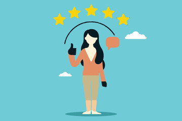 A female customer gave a thumbs up and 5 stars as appreciation and service satisfaction
