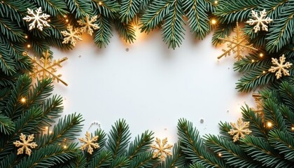 mockup with coniferous branches New Year mockup top view - Image