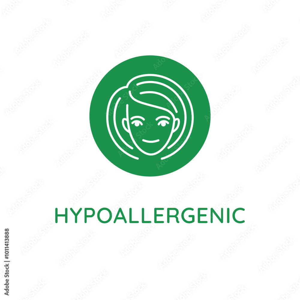 Poster Vector line design element, badge and icon for food and cosmetics packaging in mono linear style - hypoallergenic