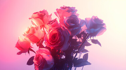 Romantic Rose Bouquet in Soft Neon Light with Abstract Background
