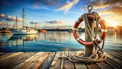 Maritime harbor background with rescue anchor, nautical ropes, and seafaring elements