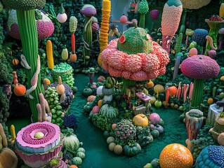 Fototapeta premium Surreal garden with giant colorful fruits