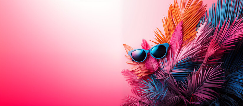 feathers and sunglasses background with blank space for invite or announcement