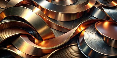 Abstract Metal Shapes Background in Copper, Bronze, and Black for Modern Design Projects