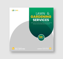Lawn and gardening or landscaping service social media post and web banner template