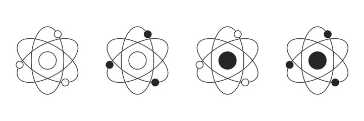 Core and sphere with molecular atomic elements as an proton and neutron signs. Vector icons in flat style