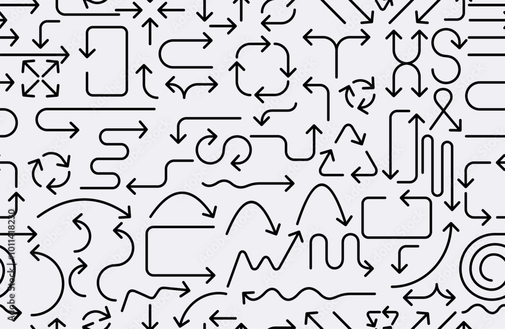Poster seamless pattern arrows. black signs drawn arrows. pattern hand drawn black pointers, arrow icons is