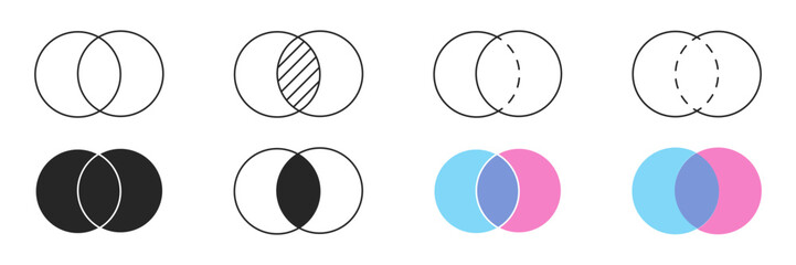 Two overlapping circles isolated illustration template for Your presentation. Vector icons in flat style