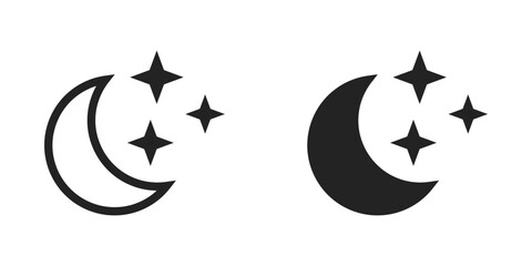 Moon and star black shaped and outlined isolated illustration set for UI. Vector icons in flat style