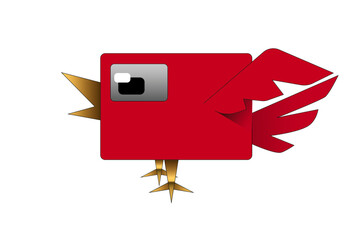 An isolated geometric, square-shaped, red bird graphic with a minimalist design. Vector illustration