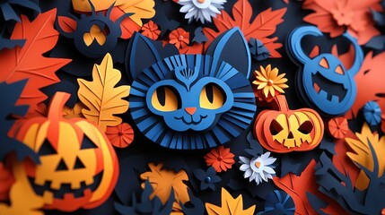 Naklejka premium Cute paper cut Halloween birthday invite 