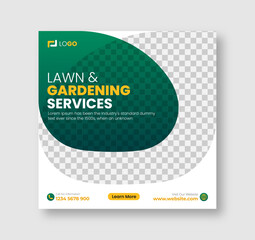 Lawn and gardening or landscaping service social media post and web banner template