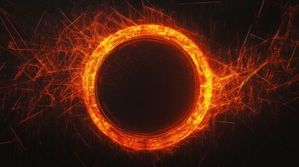A glowing circular design resembling molten lava or energy, set against a dark background.