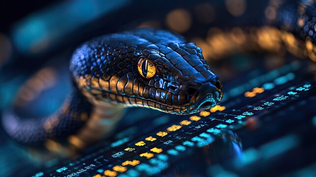 a computer screen displaying python code with digital snake symbolizing python programming for data engineering