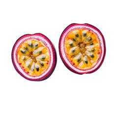 Freshly sliced passion fruit revealing vibrant seeds