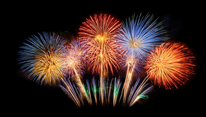 Colorful fireworks exploding against dark night sky