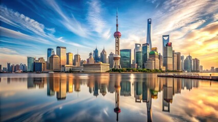Obraz premium Architectural beauty of Shanghai's iconic waterfront with stunning skyline and historic buildings