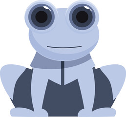 Cartoon frog with big eyes is wearing a suit and sitting down
