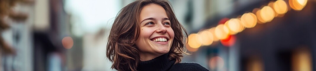 Professional Macro Portrait of a Person Smiling Next to a Building