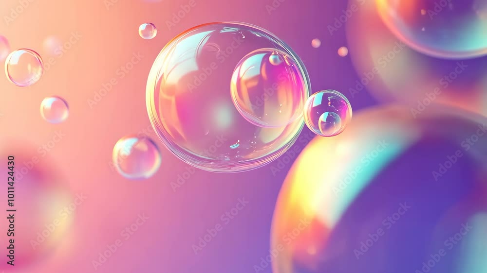 Poster colorful soap bubbles floating on a vibrant background, dreamy abstraction concept