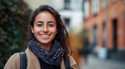 Professional Macro Portrait of a Person Smiling Next to a Building