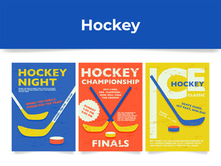 Colorful hockey banners promoting championship events with dynamic designs showcasing the spirit of the game