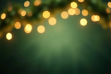 Obraz premium Blurred Festive Lights Bokeh in Green with Copy Space